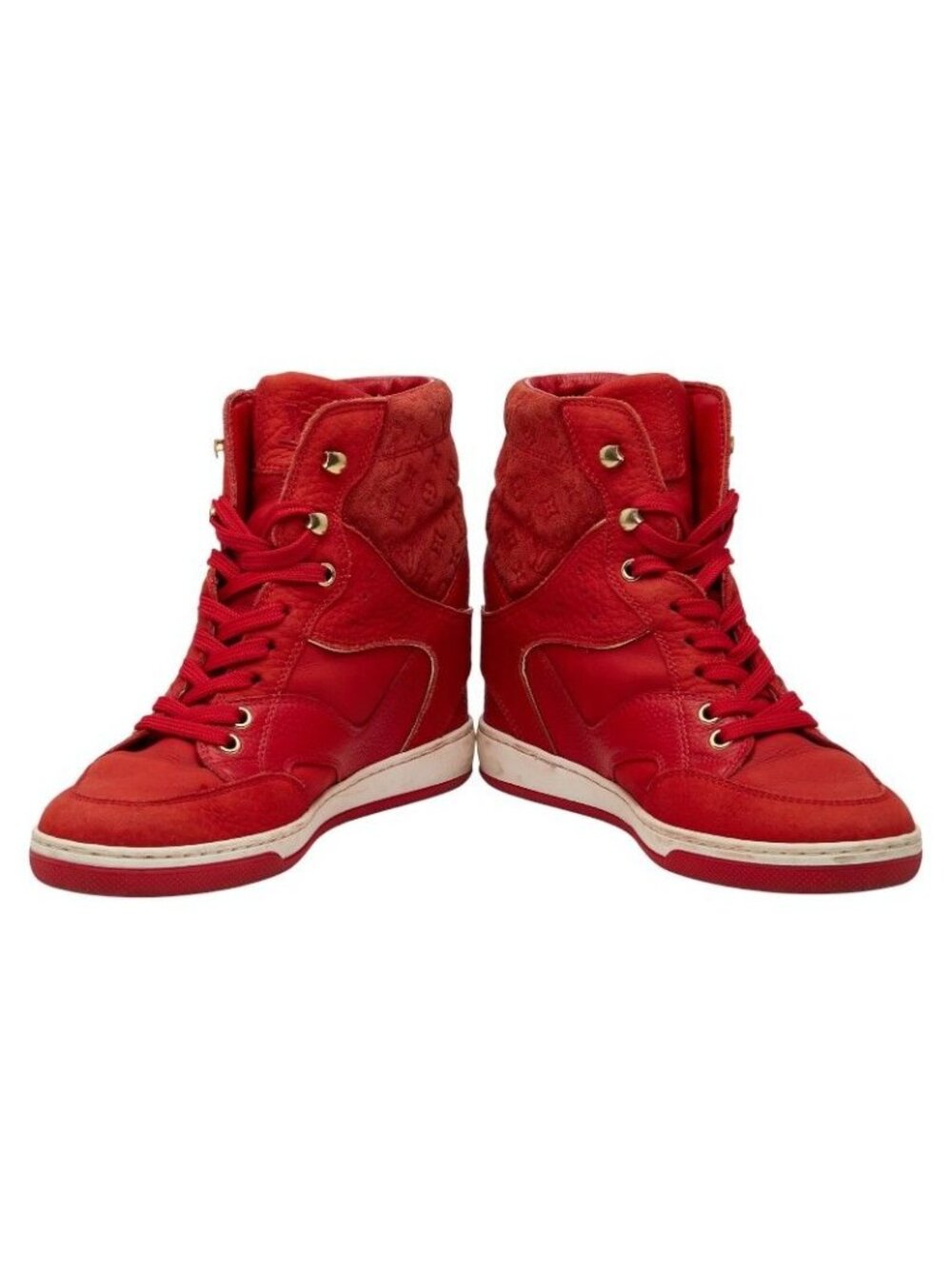 ★SOLD★ Louis Vuitton Cliff Top Line Monogram High Cut Sneakers Size 35 Red Suede - Picture 3 of 8
